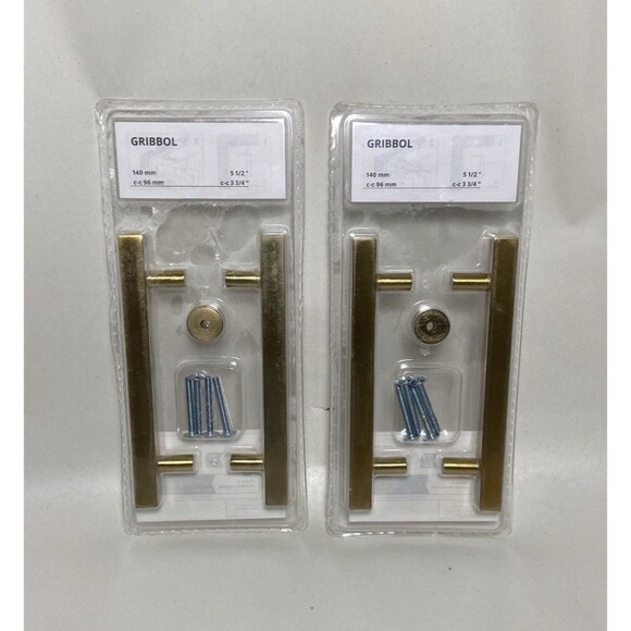 Ikea Gribbol Brass Drawer Pulls Lot of 4 New  Sealed Pkg Mounting Screws 5.5 in - Picture 1 of 4